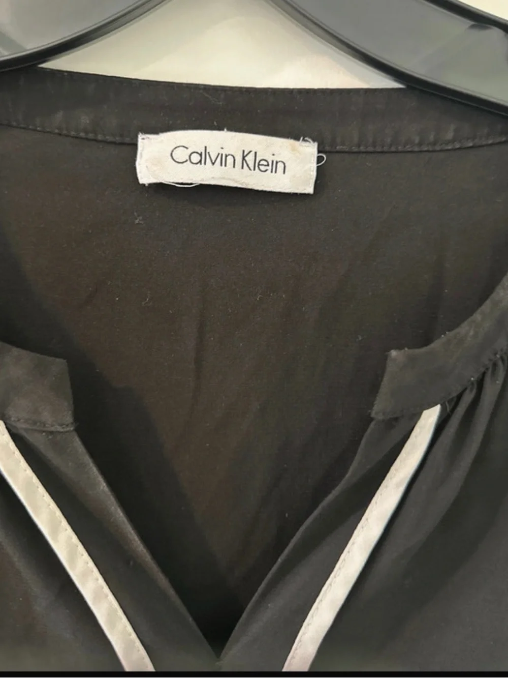 Calvin Klein Black V-Neck Sleeveless Top with White Trim